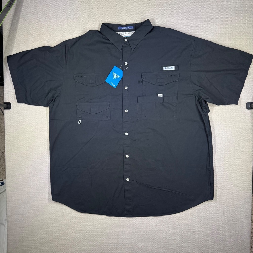 Columbia PFG Mens Bonehead Fishing Shirt Black Short Sleeve Cotton NWT Size 3XL